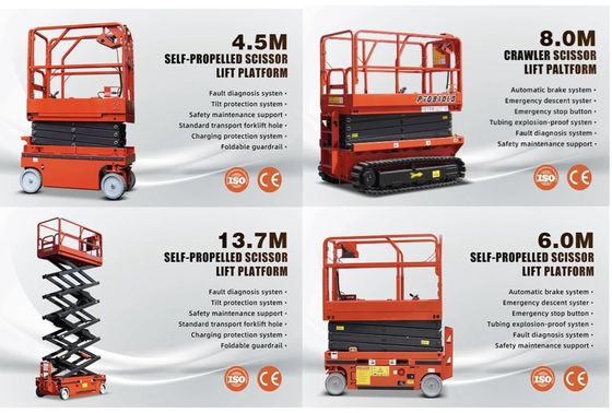 6m 8m 10m Samojezdne elektryczne nożyczki podnoszące platformę roboczą 230kg